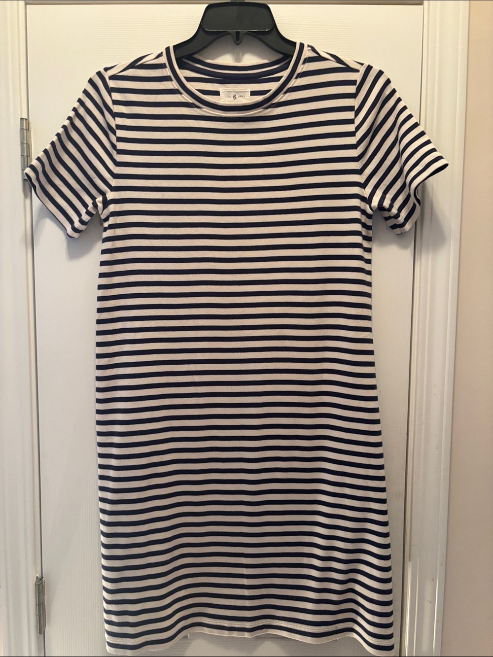 Lou & Grey Navy and White Striped Midi Tee Dress